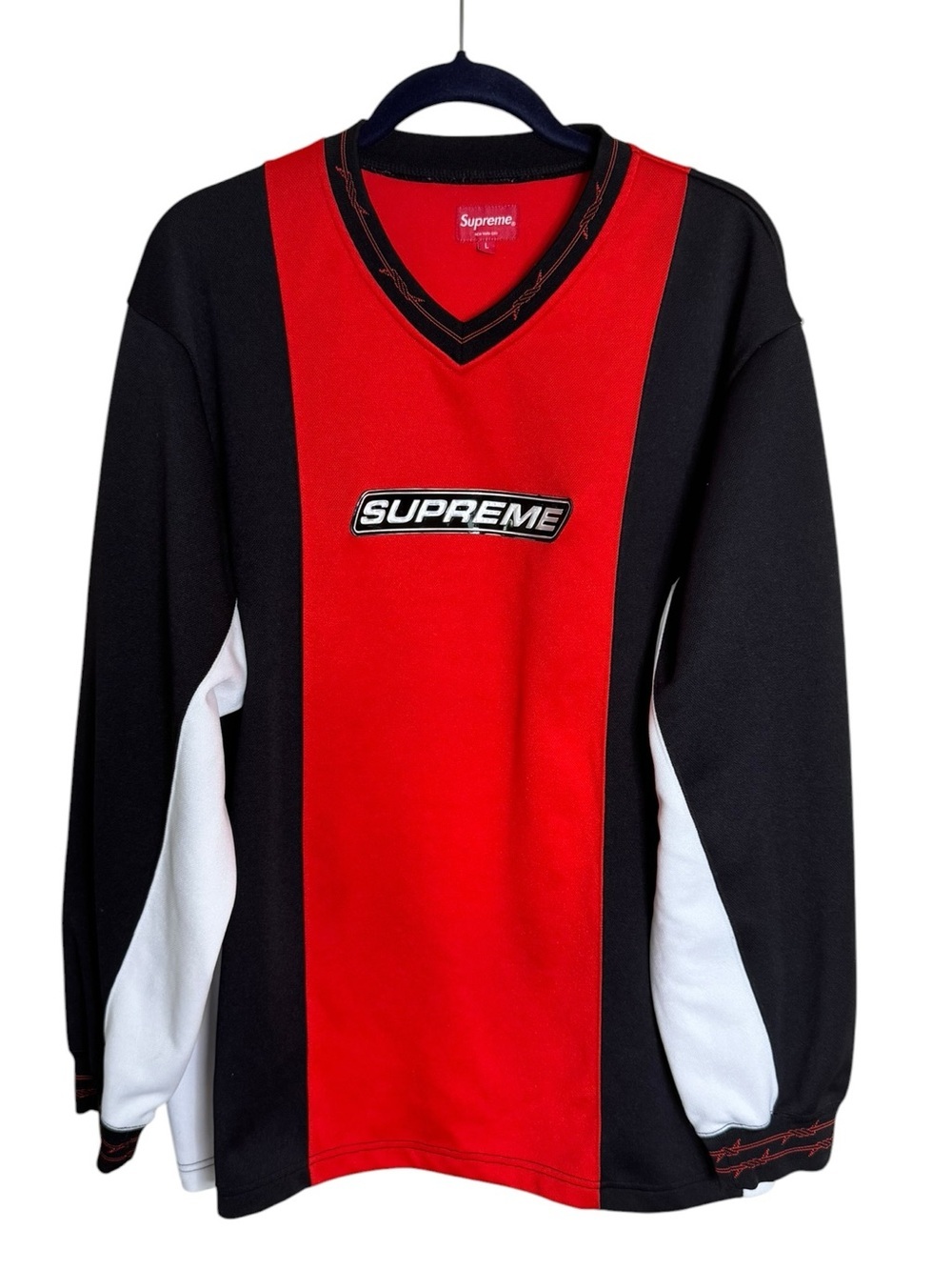 Supreme Barbed Wire Moto Jersey in Red mens size Large